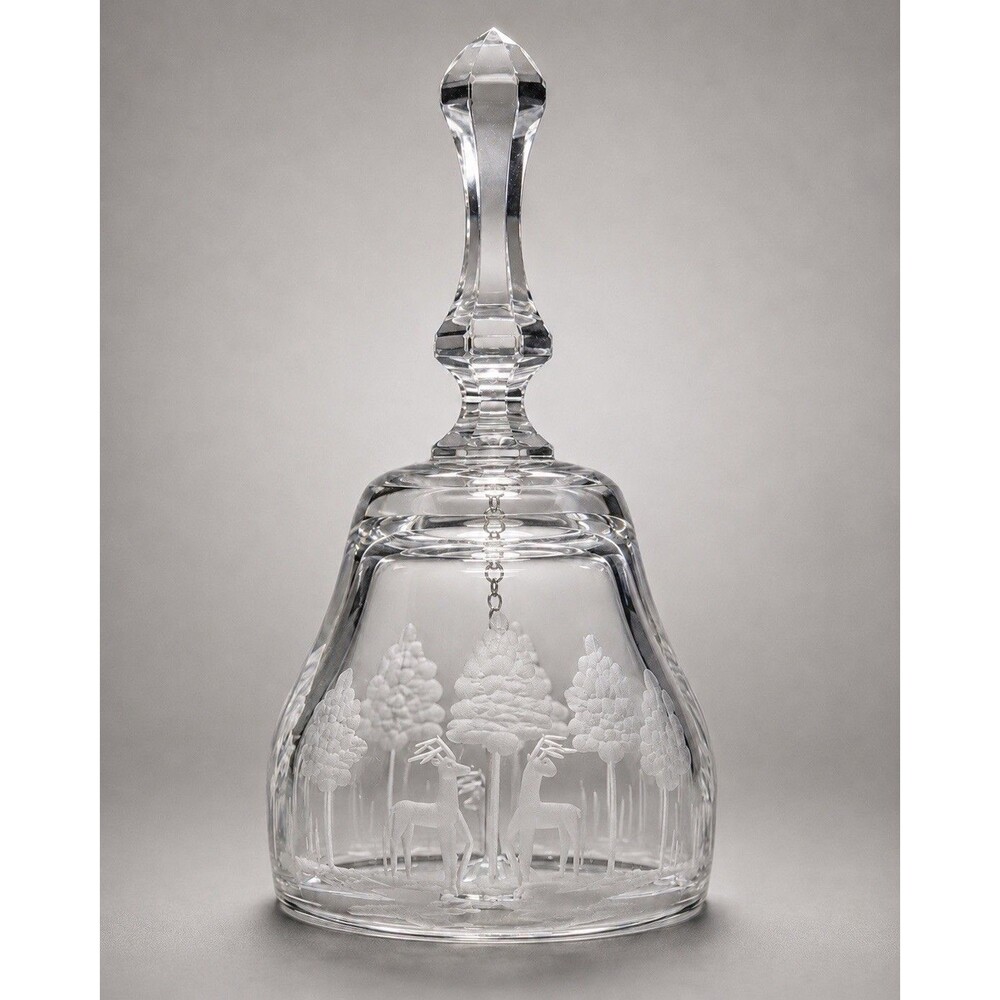 Bleikristall 24% Lead Crystal Bell Etched Deer Forest Scene West Germany